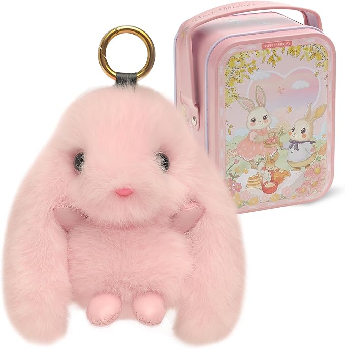 Mimi Buddies Bunny Keychain with Box, BunnyKeychain with Tin, Cute Bag Car Handbag Charm Keychains, BunnyCute Key chain
