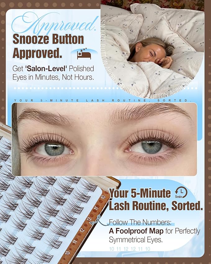 Brown Lash Clusters 10-12MM Pre-Mapped Eyelash Clusters Natural Cluster Lashes Individuals Short Wispy Cluster Eyelash Extensions Open Eye Lashes Clusters Fluffy Lash Extensions (C Curve, 144Pcs)