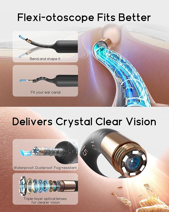 Bebird Earsight Plus R37R Ear Cleaning Camera Wax Removal Tool kit, Flexible Ear Scope Otoscope Camera Light, Visual Ear Picker Wireless Earwax Remover Tweezers for Family