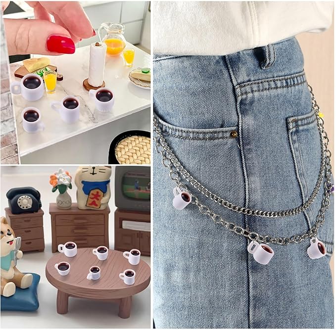 Beadthoven 24Pcs Min Resin Coffee Cups Miniature Food for Dollhouse Mini Drinks Cups Kitchen Accessories Sets Coffee Mug Figures for Micro Landscape Party Decor Keychain Earrings DIY Jewelry Making