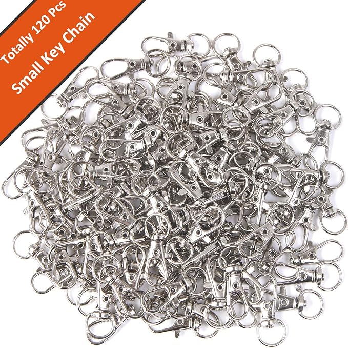 AUGSUN Metal Swivel Clasps Lanyard Snap Hook - 120pcs Lobster Claw Clasp for Keychain Crafts (Silver)