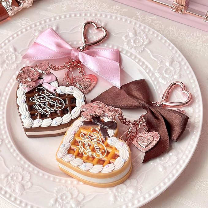 Flower Knows The Sweetie Bear Collection Setting Powder,Cute Bag Charms Purse Keychain,Makeup & Setting Compact and Puff Pressed Powder,Pore Blurring Backed,Gift for Women,0.09 Oz(02 Cookie)
