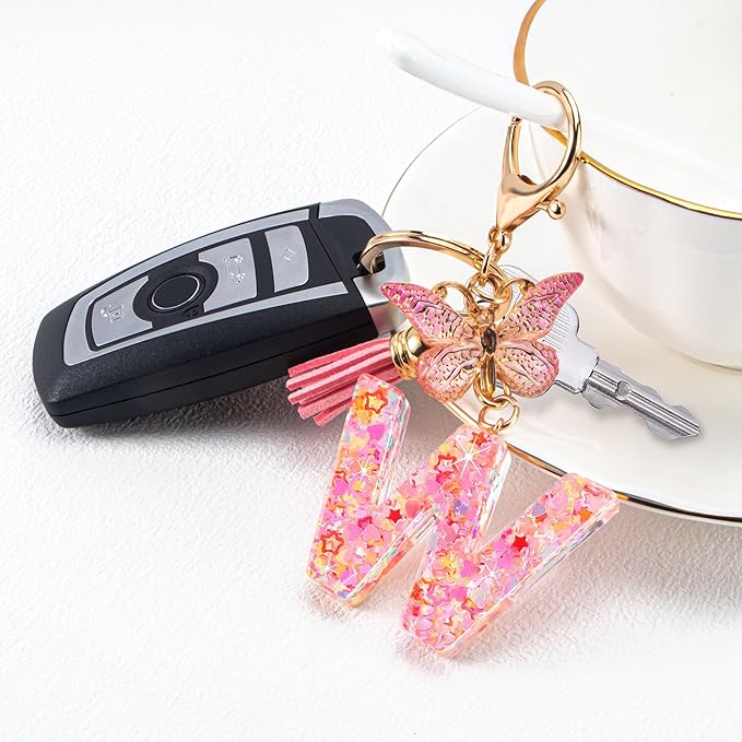 Initial letter Keychains for Women Girls Tassel Butterfly Cute Keychain for Wallet Backpack charm