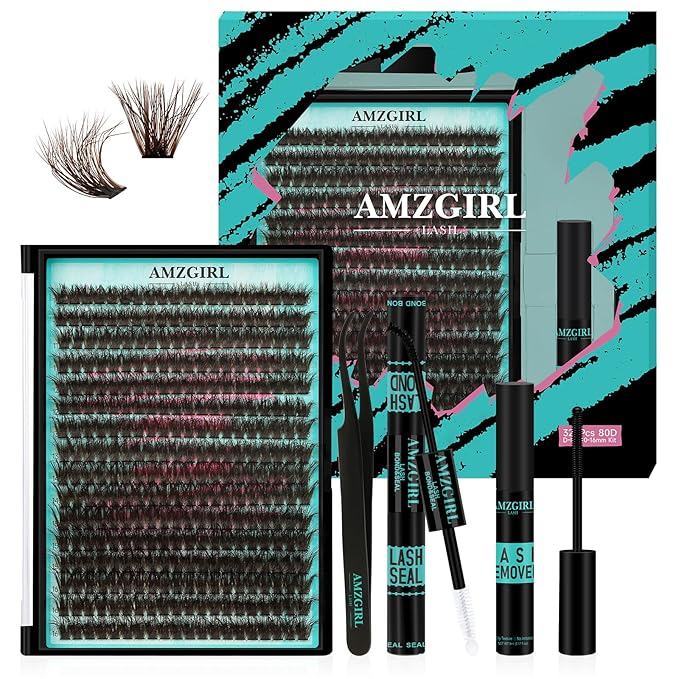 Brown Lash Clusters Kit 320Pcs 80D DIY Individual Lashes Extension Kit Lash Bond and Seal Lash Remover for Eyelashes Extensions Lash Applicator Tool for False Eyelash Cluster Kit at Home(D-Mix10-16mm)