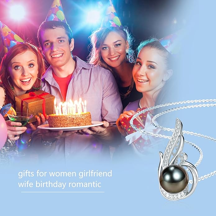 Tahitian Black Pearl Necklaces for Women 10-11mm - Pearl Necklace Phoenix Pendant | with 925 Sterling Silver 18" Chain - Christmas Mothers Day Valentine's Day Gifts For Women Wife Mom Grandma Girlfriend Daughter Her Best Friend Birthday Anniversary Fin...