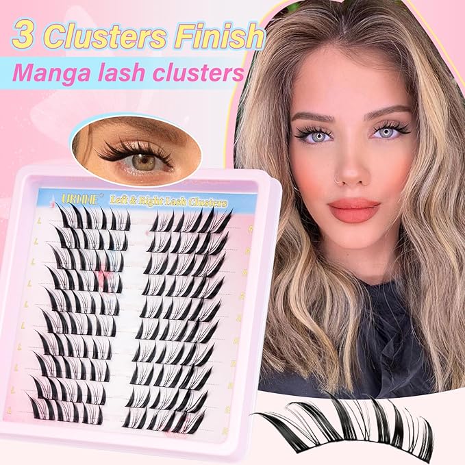 URNNE Manga Lashes Natural Look Cluster Lashes Anime Lashes Faux Mink Lashes Wispy Fluffy Eyelashes Spiky C Curl Individual Cluster (Wispy03)