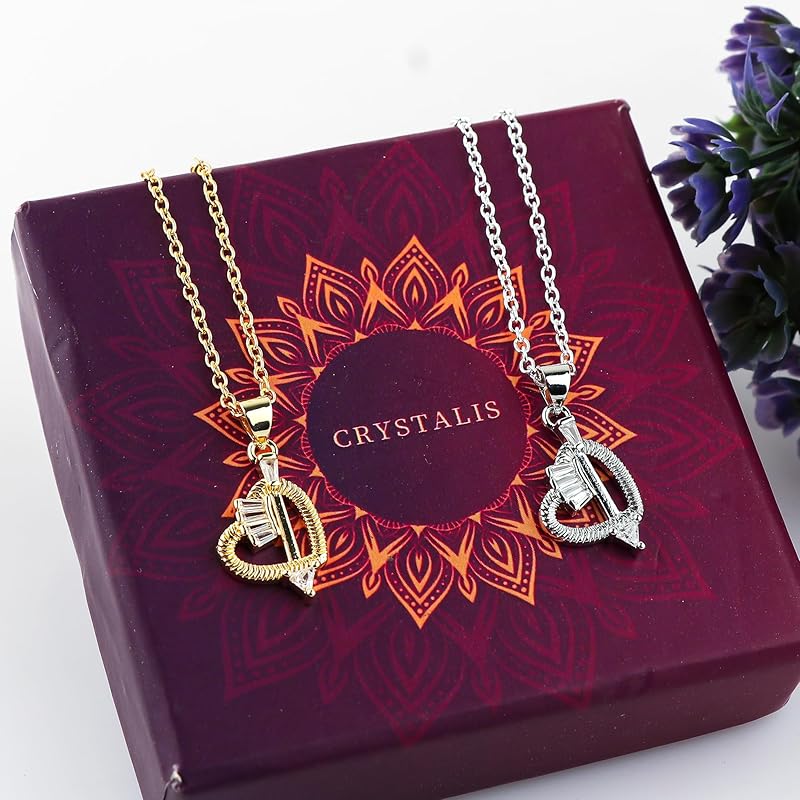 JOR Cross Heart Charm with CZ Pendant Necklace, Love, Feeling Charm, Women Jewelry, Dainty Gold & Silver Plated Combo Chain 18 inch (Pack of 2)
