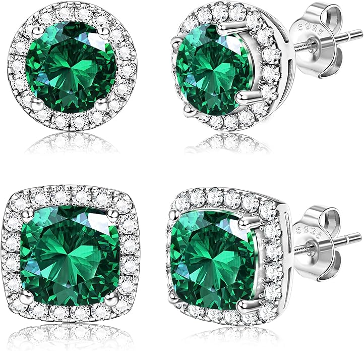 Hayoso 18K Gold Plated Halo Stud Earrings 925 Sterling Silver Cubic Zirconia Stud Earrings Round Square Diamonique Stud Earrings Set for Women Men