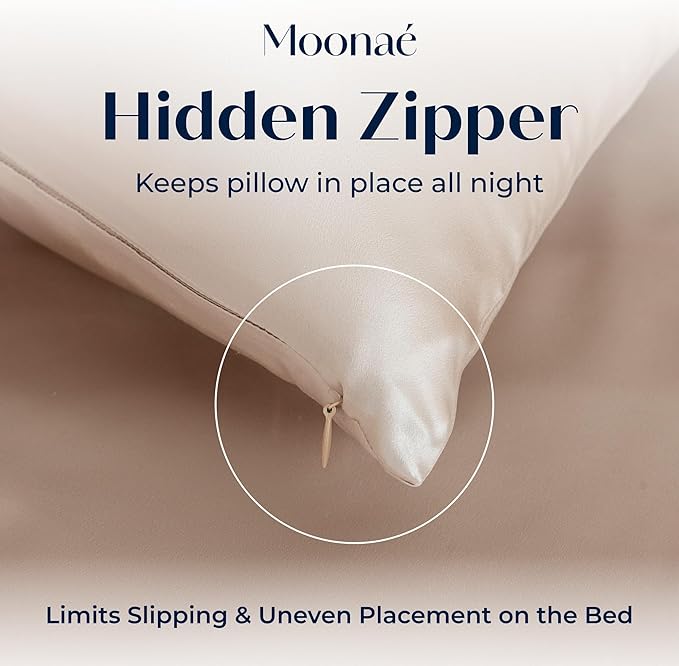 Moonaé Mulberry Silk Pillowcase – Pure Silk Pillow Cover for Healthier Hair & Smoother Skin – Soft, Breathable and Temperature-Regulating, Luxurious Silk Case Colors Beige-S