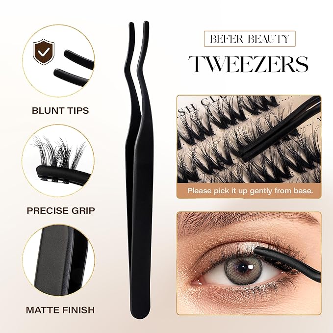 BEFER Lash Clusters Kit, 108 Pcs 3D Curl Eyelash Clusters Volume Individual Lashes Extensions 10-16MM Wispy Eyelash with Tweezers DIY At Home(Brave, ZE11,Kit)