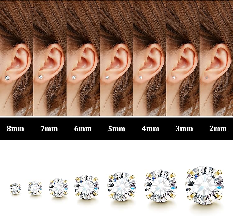 Fansilver 20G Hypoallergenic Flat Back Earrings for Women Men Silver 14K Gold Stainless Steel Stud Earrings Brithstone Cubic Zirconia Studs Surgical Steel Cartilage Earrings for Sensitive Ears