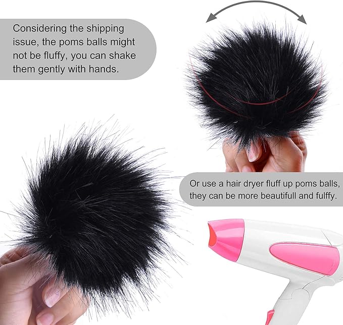 Coopay 16 Pieces Faux Fox Fur Pom Pom Balls DIY Fur Fluffy Ball with Elastic Loop for Hats Keychains Scarves Gloves Bags Charms Knitting Accessories (Popular Mix Colors)