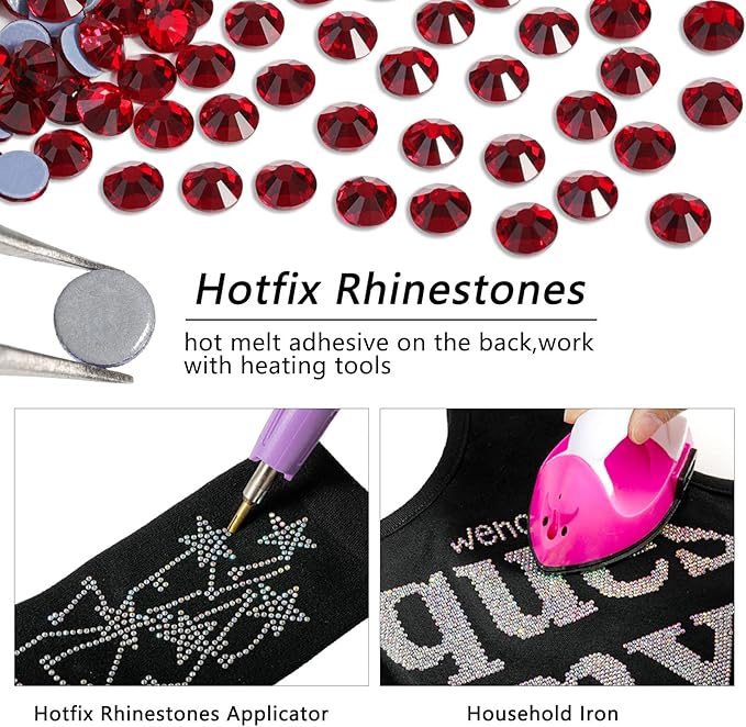 Beadsland Hotfix Rhinestones, 1440pcs Flatback Crystal Rhinestones for Crafts Clothes DIY Decorations,Siam, SS16, 3.8-4.0mm