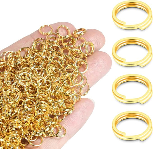 8mm 300 PCS Gold Tiny Split Key Rings for Jewelry Making, Double Loops Split Jump Rings Necklaces Bracelets Earrings Metal Mini Key Rings DIY Craft Hardware