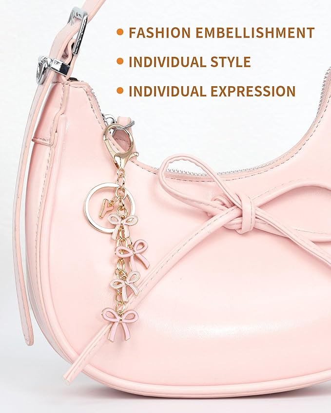 Bow Purse Charms Keychain - Pink Bow Alphabet Letter Key Chain, Bag Charms Wallet