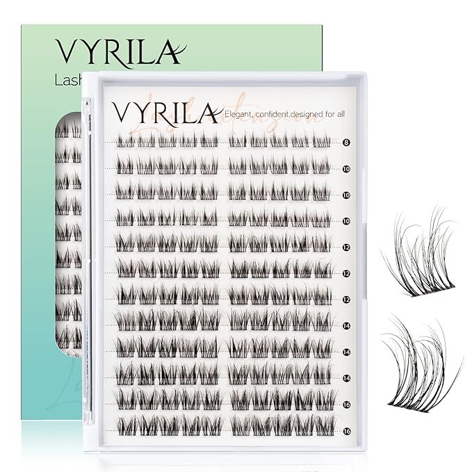 VYRILA Lash Clusters 0.05mm Individual Lashes, 3D Wispy Lashes Clusters, 0.1mm Super Thin Band Resuable Natural Lashes,D Curl Faux Mink Lashes,120pcs Lash Extension (Green Charm-D-0.05-8-16mix)