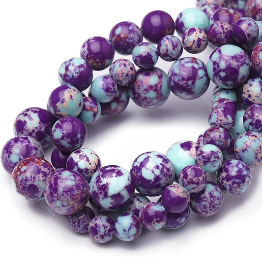 Natural Stone Beads for Jewelry Making,6mm Purple-Blue Imperial Jasper Polished Smooth Round Gemstone Beads for Bracelet Necklace 15 Inch