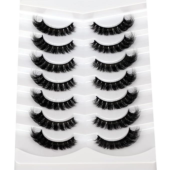 Pooplunch False Eyelashes Natural Volume Cat Eye Cluster Extensions Look Wispy Short Flared Fake Eyelash Faux Mink Lashes Strips 7 Pairs Pack