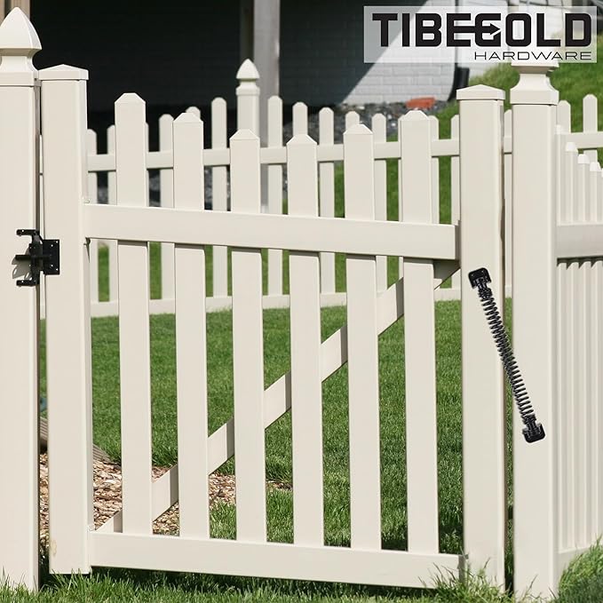 11-1/2" Gate Spring Self Closing, Heavy Duty Black Door Closer Spring, Adjustable Tensioner Automatic Outdoor Gate Closure, Gate Spring Hardware for Wooden and Vinyl Fence, 2 Pack