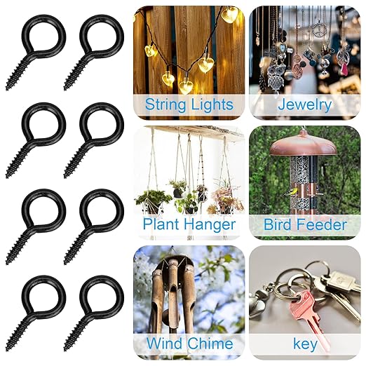 Aovchei Eye Screws, 150PCS 1 Inches Heavy Duty Metal Screw Hooks, Self Tapping Eye Bolts, Indoor & Outdoor for Hanging Artwork, Black
