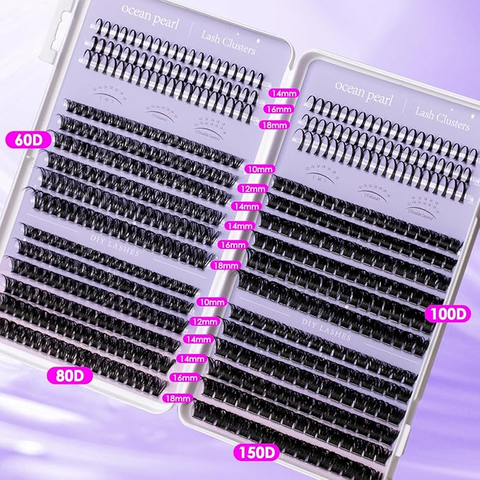 Ocean Pearl Lash Clusters Kit 564 pcs, Eyelashes, spike-effect cluster lashes 60D/80D/100D/150D (10-18 mm) DIY lash extension kit, manga-/anime-inspired Cluster Eyelash Extensions with lash bond+seal