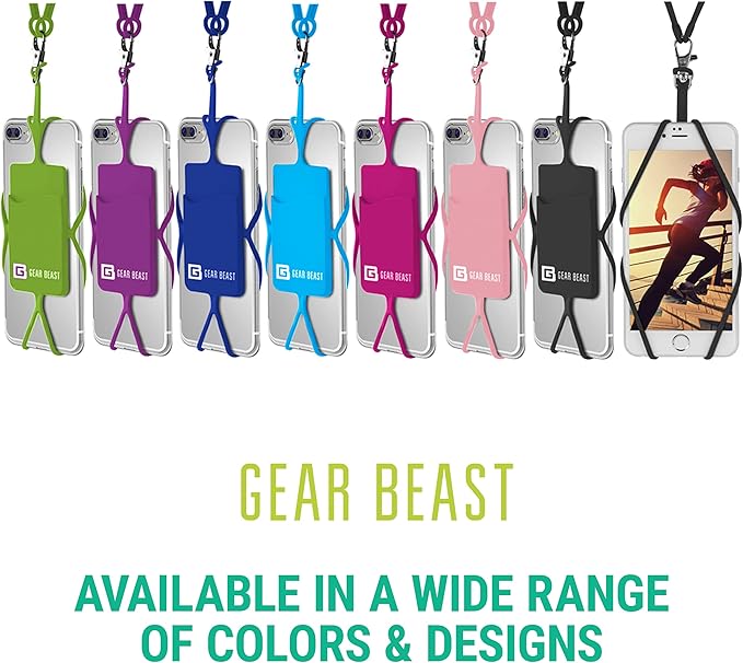 Gear Beast Cell Phone Lanyard - Universal Neck Phone Holder w/Card Pocket and Silicone Neck Strap (Black)