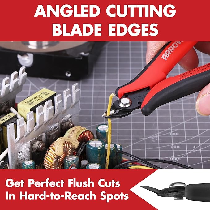 ARROW Micro Wire Cutters, 5" Precision Flush Cutters with Streamlined Handle and Ultra-Sharp Cutting Edge, Side & Diagonal Flush Cut Pliers for Electronics, Jewelry, Crafts, Zip Ties and Soft Wires