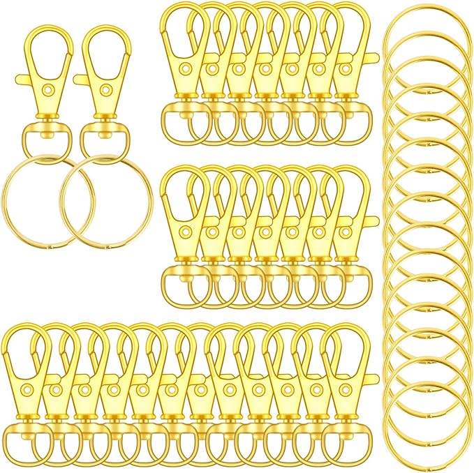70PCS Swivel Snap Hooks with Key Rings, Metal Lobster Claw Clasp, Keychain Rings for Crafts (Gold, 1.2inch(32mm)