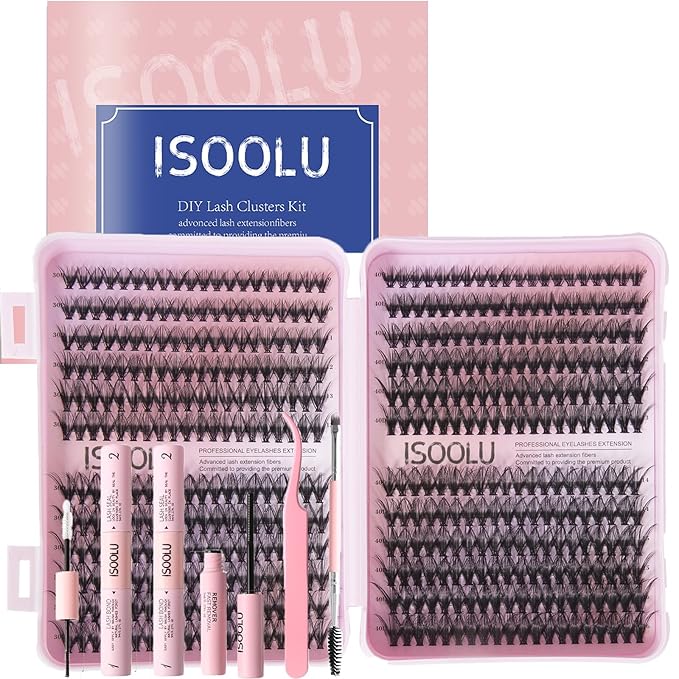 ISOOLU Fairy Lash Clusters Manga Individual Lashes C Curl Wispy Eyelash Clusters WideSpan Eyelash Extension Kit with Lash Bond and Seal Wet-Look Spiky Cluster Lashes (30D+40D 9-16mm D 0.07)