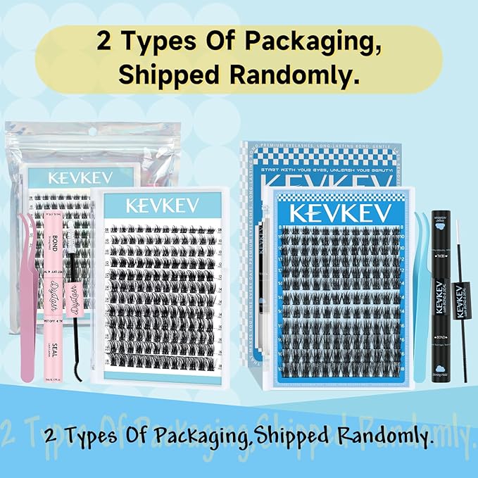 KevKev Lash Clusters Kit 144pcs Eyelash Clusters Cloudy Natural Wispy Lash Clusters Eyelash Extension Kit ith Lash Bond and Seal Remover Beginner Friendly (Cloudy, D-8-18mix)