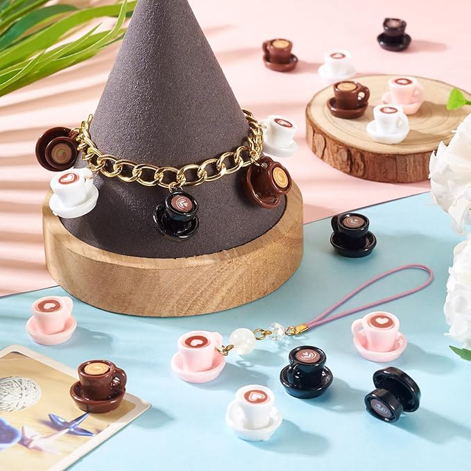 Craftdady 40 pcs Mini Resin Coffee Cup Miniature Tiny Fake Coffee Mug Plate Lovely 3D Tableware Latte Drink Beverage Small Food Ornaments for Jewelry Making Micro Landscape Party Desktop Decorations