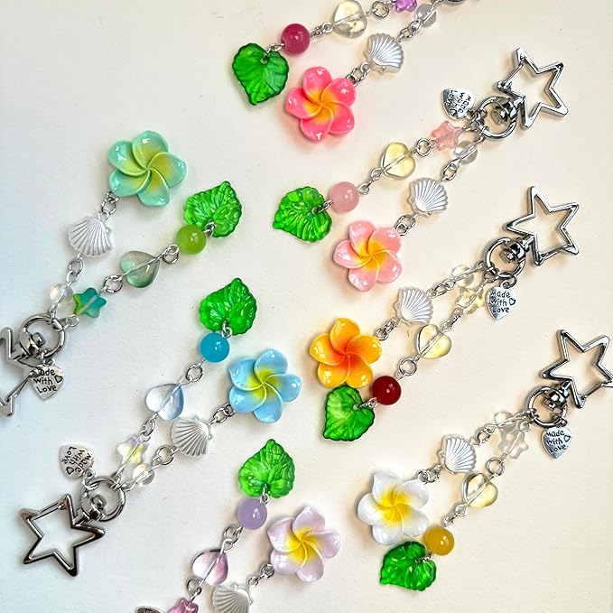 Agromusk Hibiscus Flower Keychain,Cute Y2K Hawaiian Tropical Flowers Keychains Aesthetic Star Summer Beach Decor for Women