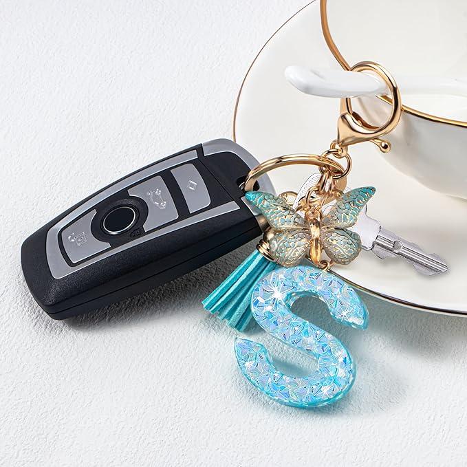 Initial letter Keychains for Women Girls Tassel Butterfly Cute Keychain for Wallet Backpack charm