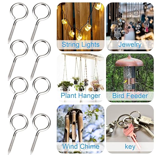 Aovchei Eye Screws, 30Pcs 1.57 Inch Long, 304 Stainless Steel Screw Hooks, Rust-Resistant Self Tapping Eyelet Bolts for Wood, Securing Cables Wires, Indoor & Outdoor for Hanging Artwork