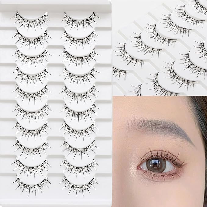 outopen Manga Lashes Natural Look Wispy Fluffy Asian Cosplay Eyelashes Spiky Japanese Anime Lashes 3D Short Fake Eyelash 10 Pairs Pack (D-Asian Style|10-12MM)