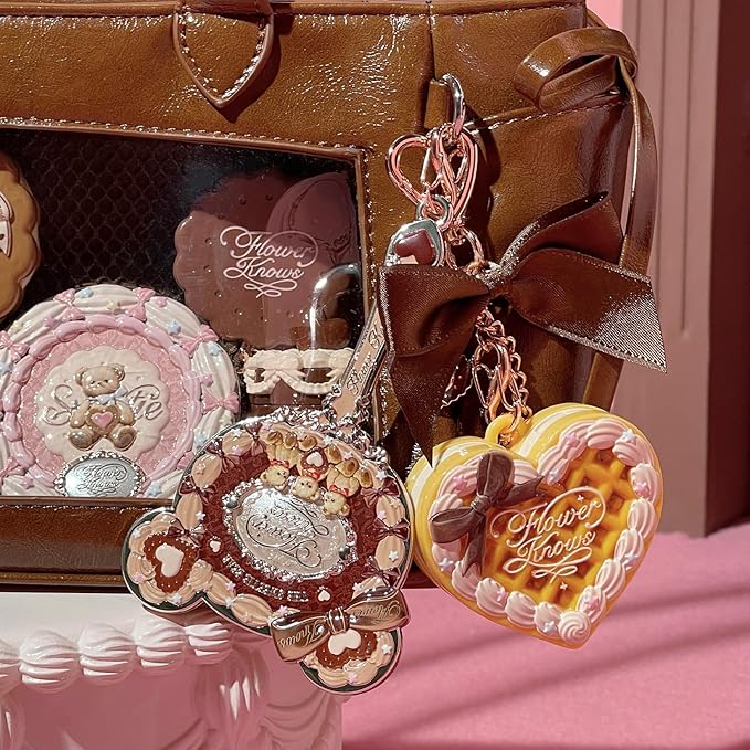 Flower Knows The Sweetie Bear Collection Setting Powder,Cute Bag Charms Purse Keychain,Makeup & Setting Compact and Puff Pressed Powder,Pore Blurring Backed,Gift for Women,0.09 Oz(02 Cookie)