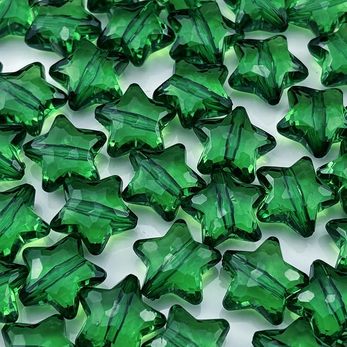 50pcs Acrylic Crystal Star Beads 20mm Star Shape Faceted Beads for Jewelry Making Bracelet Necklace Key Chains DIY Crafts(Dark Green)