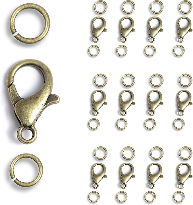 AD Beads 50 Pieces Lobster Claws Clasps Plus 100 Pieces 6mm Match Color Open Jump Rings Suitable for Necklace Bracelets Jewelry (7x12mm, Bronze)