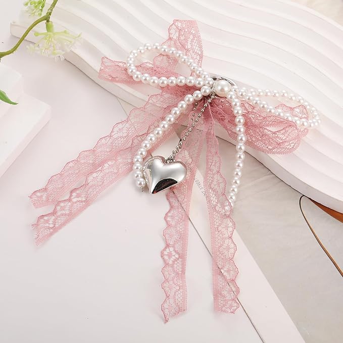 Pearl Bow Keychain Cute Y2k Lace Bowknot Keychain Coquette Aesthetic Accessories Bag Purse Handbag Backpack Charm