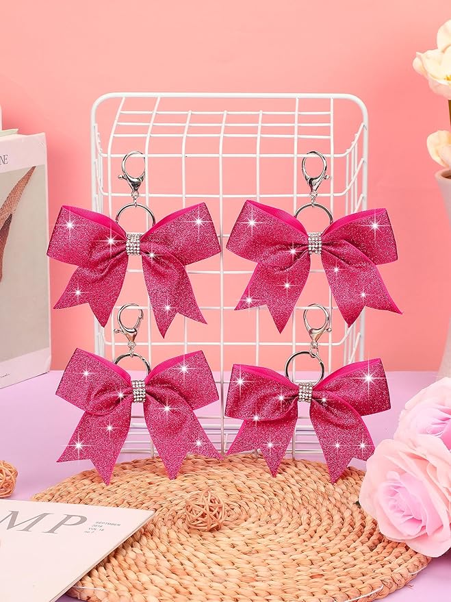Tondiamo Cheer Bow Keychain Cheer Keychain with Rhinestones Cheerleader Keyrings for Teen Cheerleading Sports Accessory