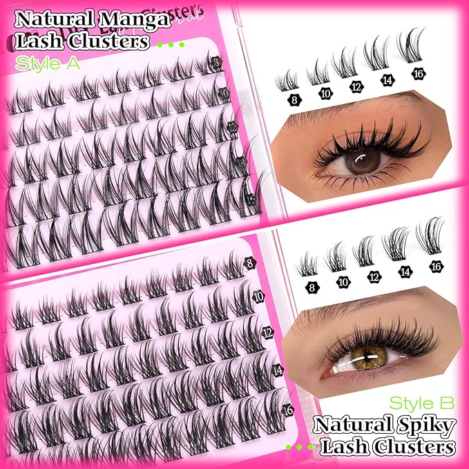 Wispy Lash Clusters Natural Eyelashes Clusters 4 Styles Fairy Cluster Eyelash Extensions 220pcs Cluster Lashes C Curly Manga Individual Lashes 10-18mm DIY Lash Extension Natural Look by calphdiar