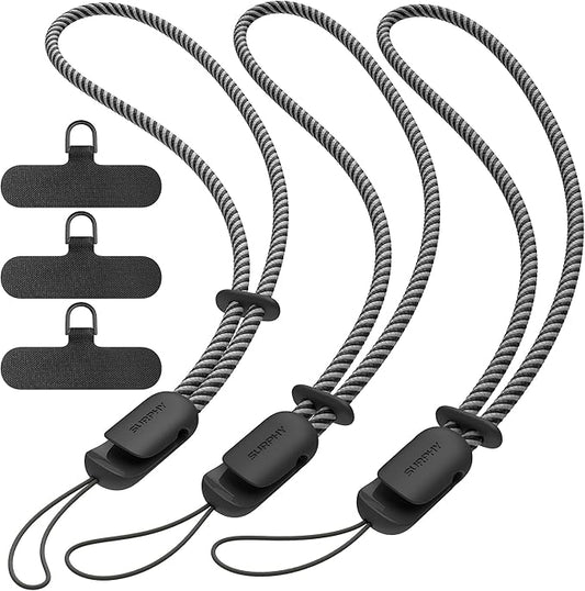 SURPHY 3 Pack Phone Wrist Strap with CellPhone Tether Tab, Cellphone Lanyard, Phone Strap with 2-Color Braided, Wrist Lanyard