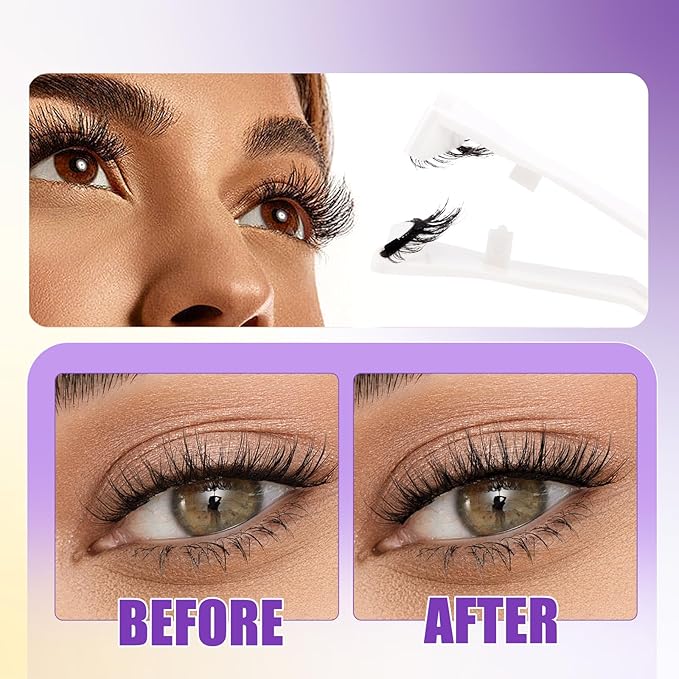 2-Pairs Magnetic Eyelashes Kit with Applicator: Wendy Natural Reusable False Lash Soft Waterproof False Lash No Glue Needed, 079+B01