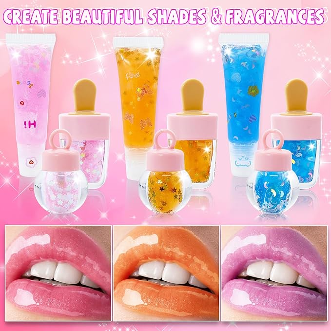 WhizToys DIY Lip Gloss Making Kit,Make Your Own Lip Glosses Set,10-12 Teen Girl Gifts for Makeup Lover Beginner,Tween Girls Trendy Stuff,200ml Lipgloss Base