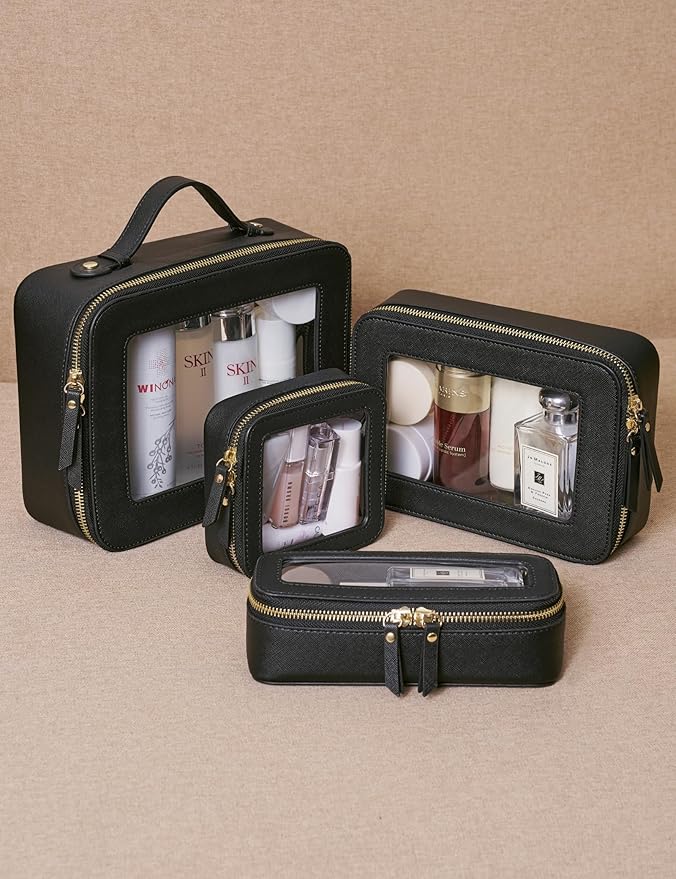 Popvibe Clear Makeup Bag Travel Cosmetic Case Transparent Toiletry Bag with Zipper, Portable Make Up Organizer Traveling Compact Car Bag for Essentials
