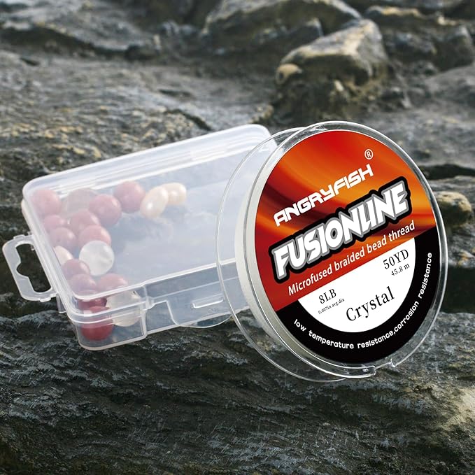 ANGRYFISH Fusionline Micro-Fused Braided Thread,Unbelievably High Tensile Strength,Not Stretch,Super Strong Stringing Material for Bracelet (Crystal, 8lb,0.007in-50yd)
