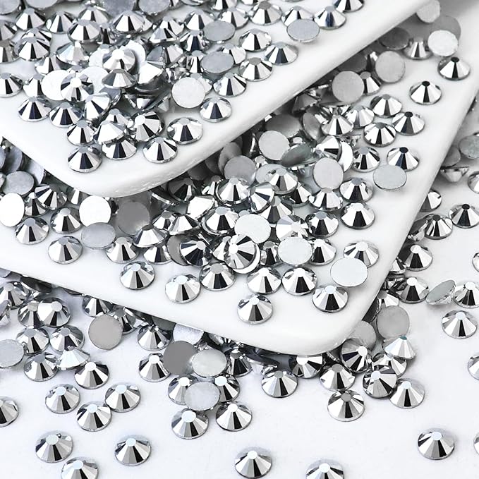 Flatback Crystal Rhinestones Round Gems for Nail Art and Craft Clothes Glue Fix, Mine Silver (6.4-6.6mm) SS30/288PCS