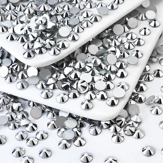 Flatback Crystal Rhinestones Round Gems for Nail Art and Craft Clothes Glue Fix, Mine Silver (2.9-3.0mm) SS12/1440PCS