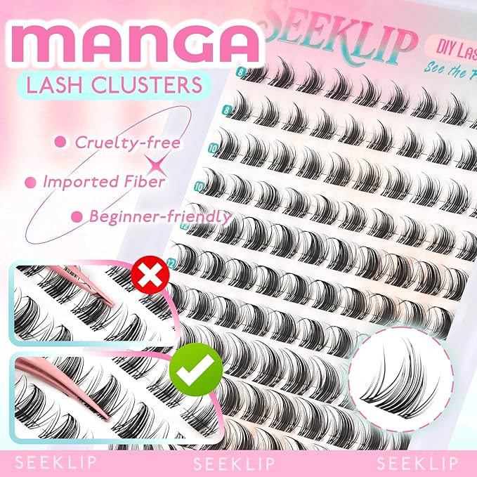 Lash Clusters Fairy Manga Lash Clusters Clear Band Fairy Anime Cluster Lashes 120Pcs C Curl 8-16MM Spiky Individual Lshes for DIY Cosplay Manga Eyes at Home (Iris)