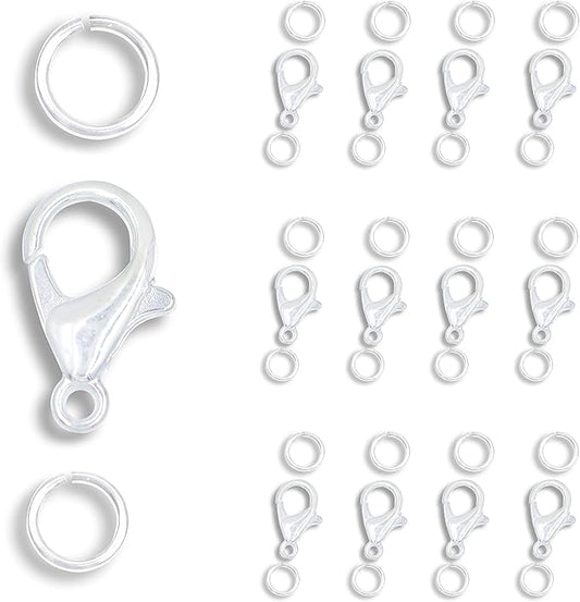 AD Beads 50 Pieces Lobster Claws Clasp 100 Pieces Open Jump Rings Connectors Suitable for Necklace Bracelets Jewelry (8x15mm, Silver)
